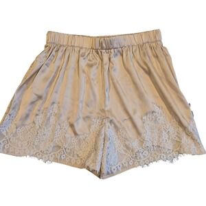 Champagne Satin Lace Trim Lounge Shorts Sleepwear Beige Small